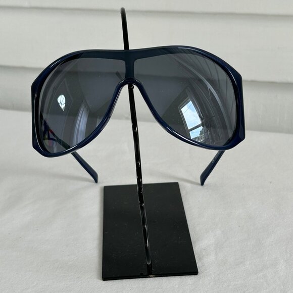 YSL 6107/S Shield Sunglasses Navy Blue Italy Made w/ Crystal Temples - Picture 4 of 14